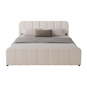 KANSAS Lit avec coffre de rangement 140x190cm en velours beige
