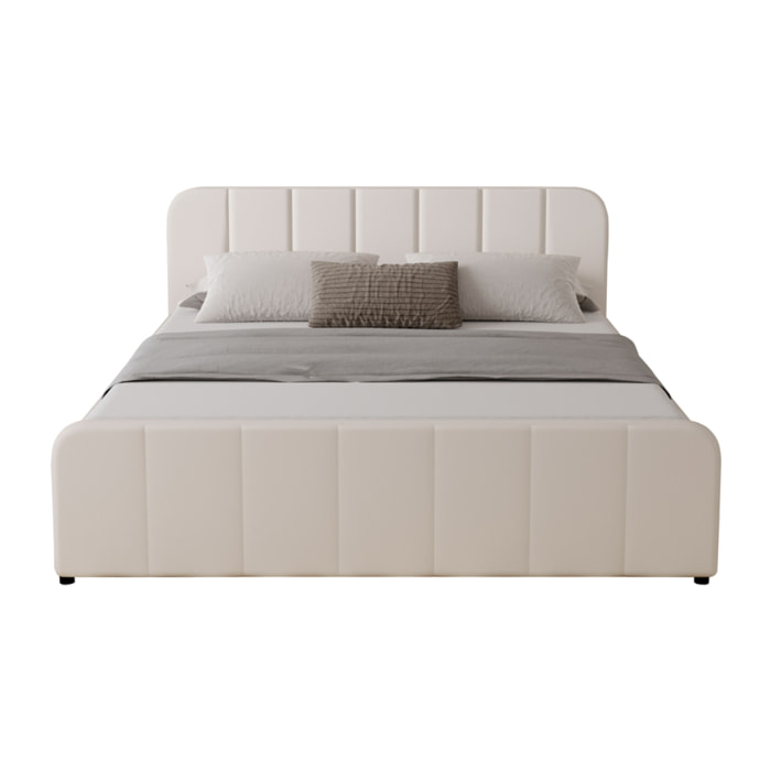 KANSAS Lit avec coffre de rangement 140x190cm en velours beige
