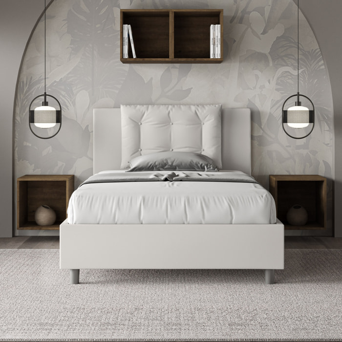 Letto una piazza e mezza contenitore imbottito 120x210 similpelle bianco Annalisa