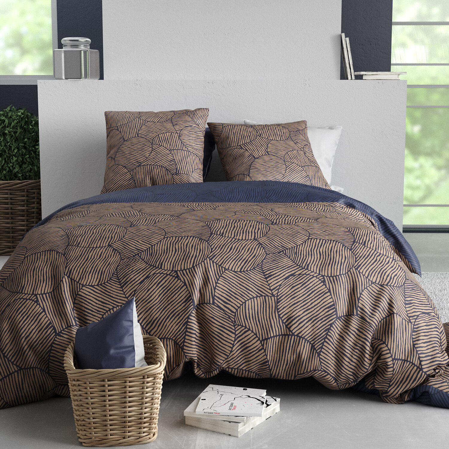 Parure housse de couette imprimé 100% coton - ninon - bleu