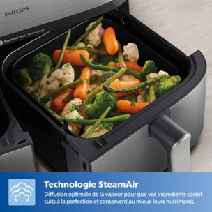 Airfryer PHILIPS NA555/00 friteuse sans huile double panier + vapeur Métal, Série 5000 9L (3+6L)