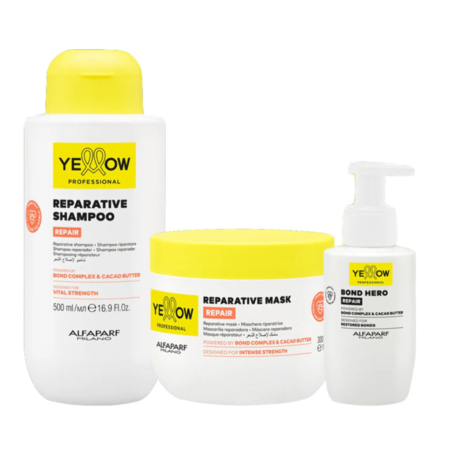 ALFAPARF Yellow Kit Repair Reparative Shampoo 500ml + Mask 300ml + Bond Hero 100ml