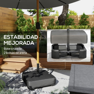 Sombrilla Doble con 48 Luces LED, 4,6x2,6 m, Sombrilla Terraza Exterior con Base Incluida, Manivela, Sacos Arena, Funda, Anti-UV, Resistente al Agua, Parasol para Jardín, Terraza, Gris