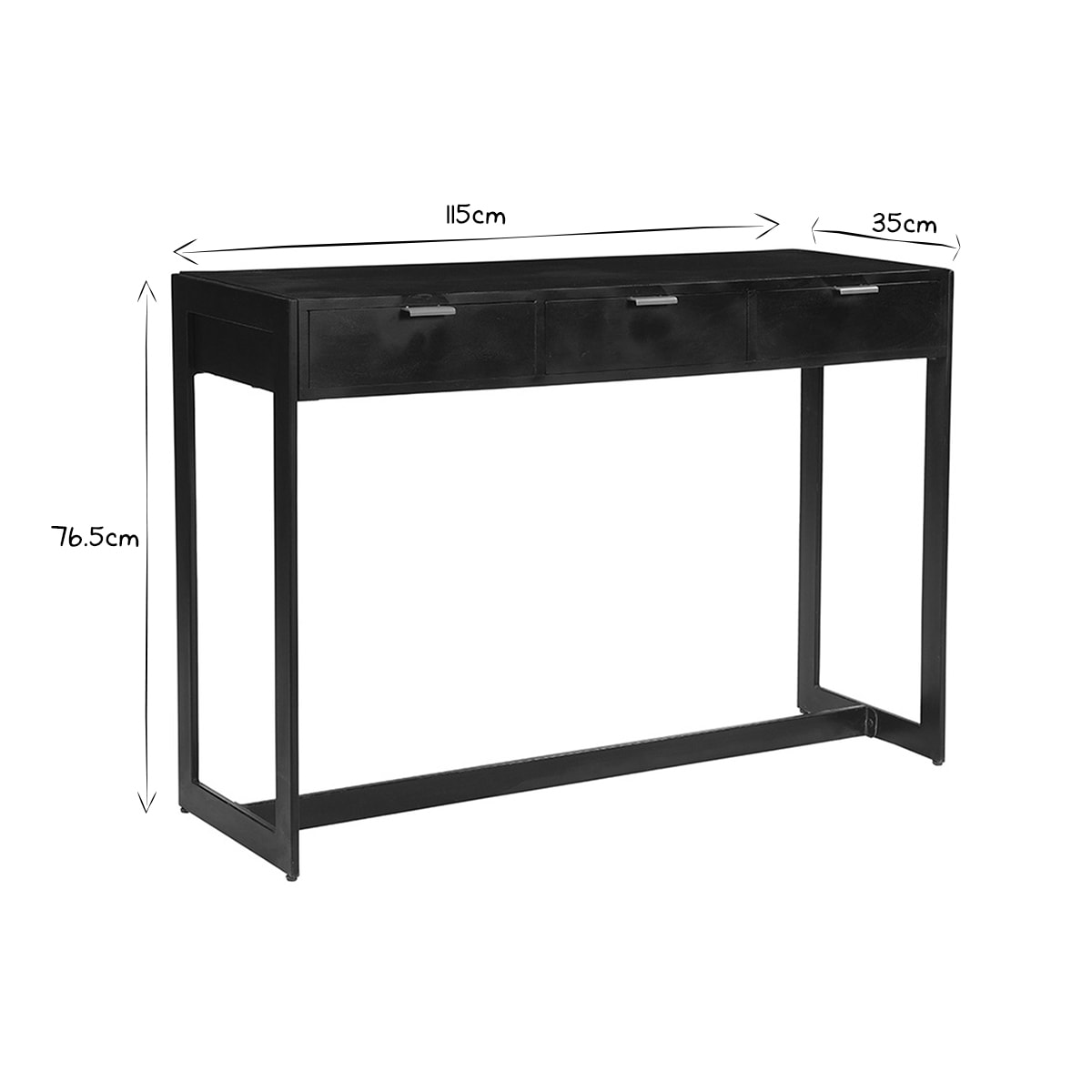 Console design avec rangements 3 tiroirs noire et métal L115 cm AVIDAN