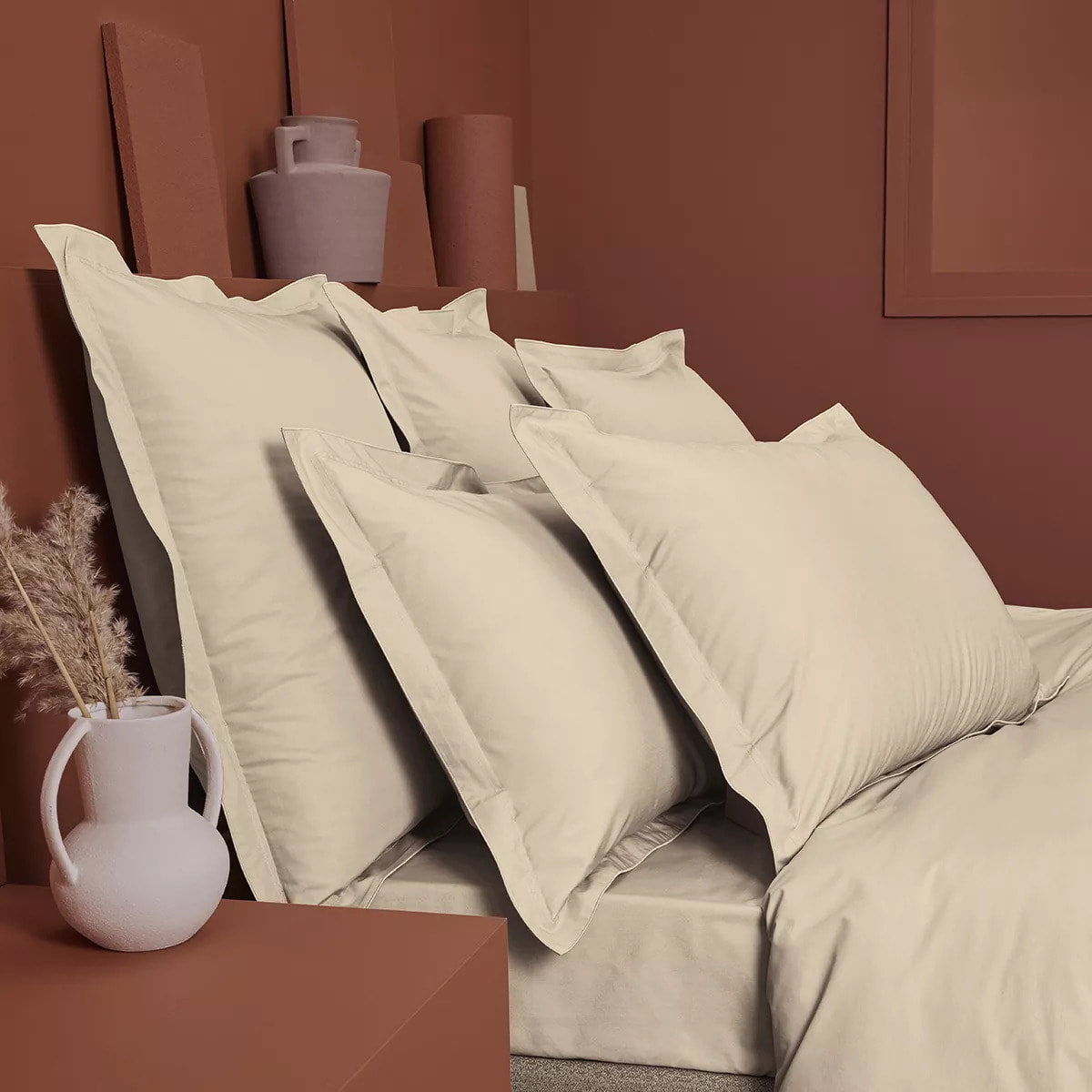 Housse de couette percale de coton uni ivoire Giulia ivoire