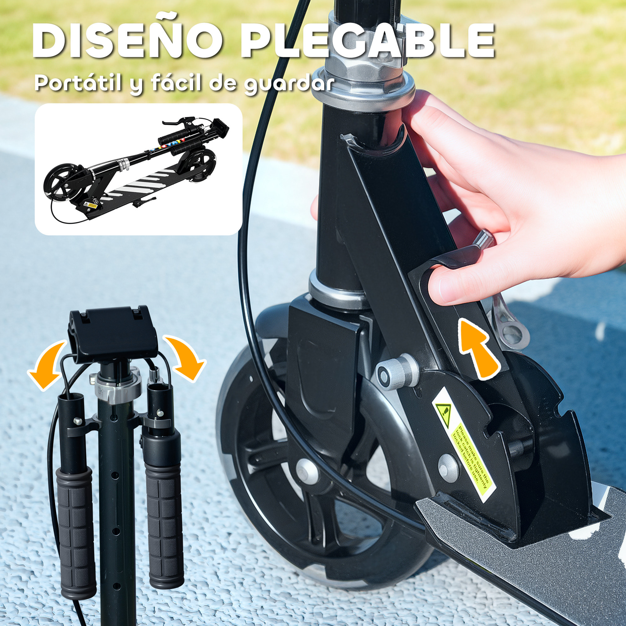 Patinete Plegable para Niños de 3-8 Años, Patinete Infantil de 2 Ruedas con LED Luces, Manillar de 4 Altura Ajustable, Freno Posterior y de Mano, Negro