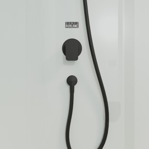 Cabine de douche carrée 80x80x200cm - Porte pivotante - Fonds Blancs - Receveur et Profilés Noirs