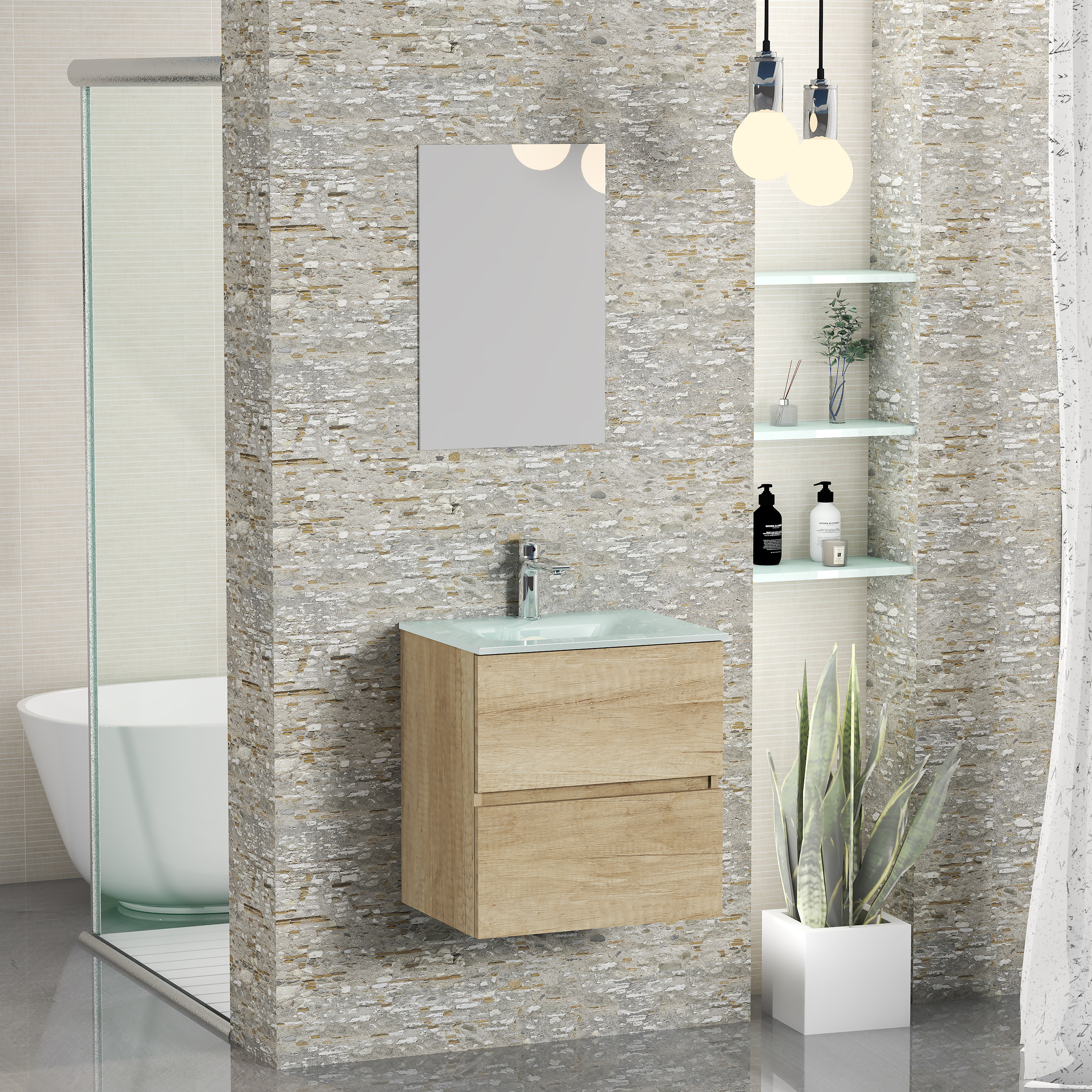 Ensemble de salle de bain GLASS Alday, 50cm, Bois Naturel