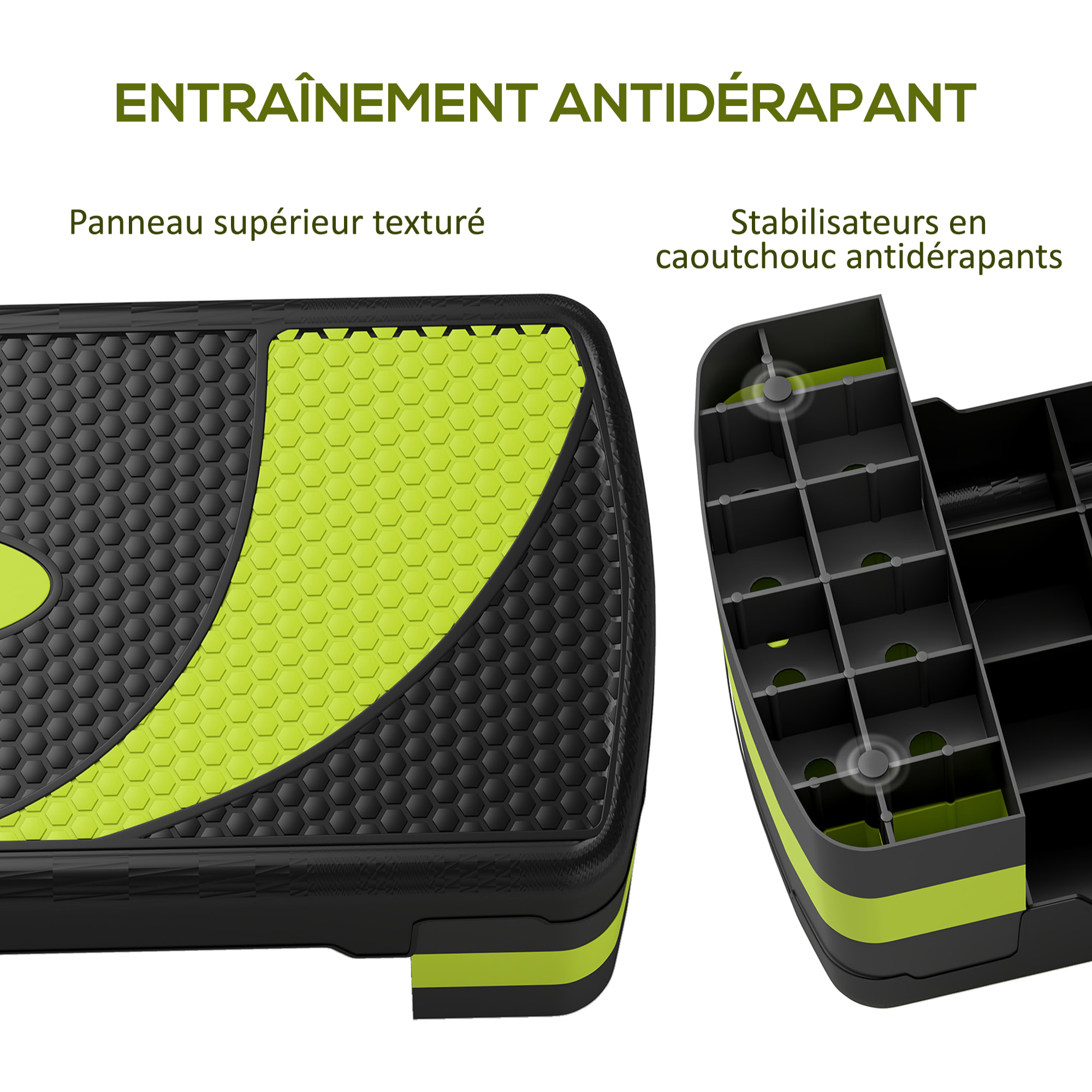 Stepper Fitness Aérobic hauteur réglable surface antidérapante 80 x 31 x 20 cm noir vert