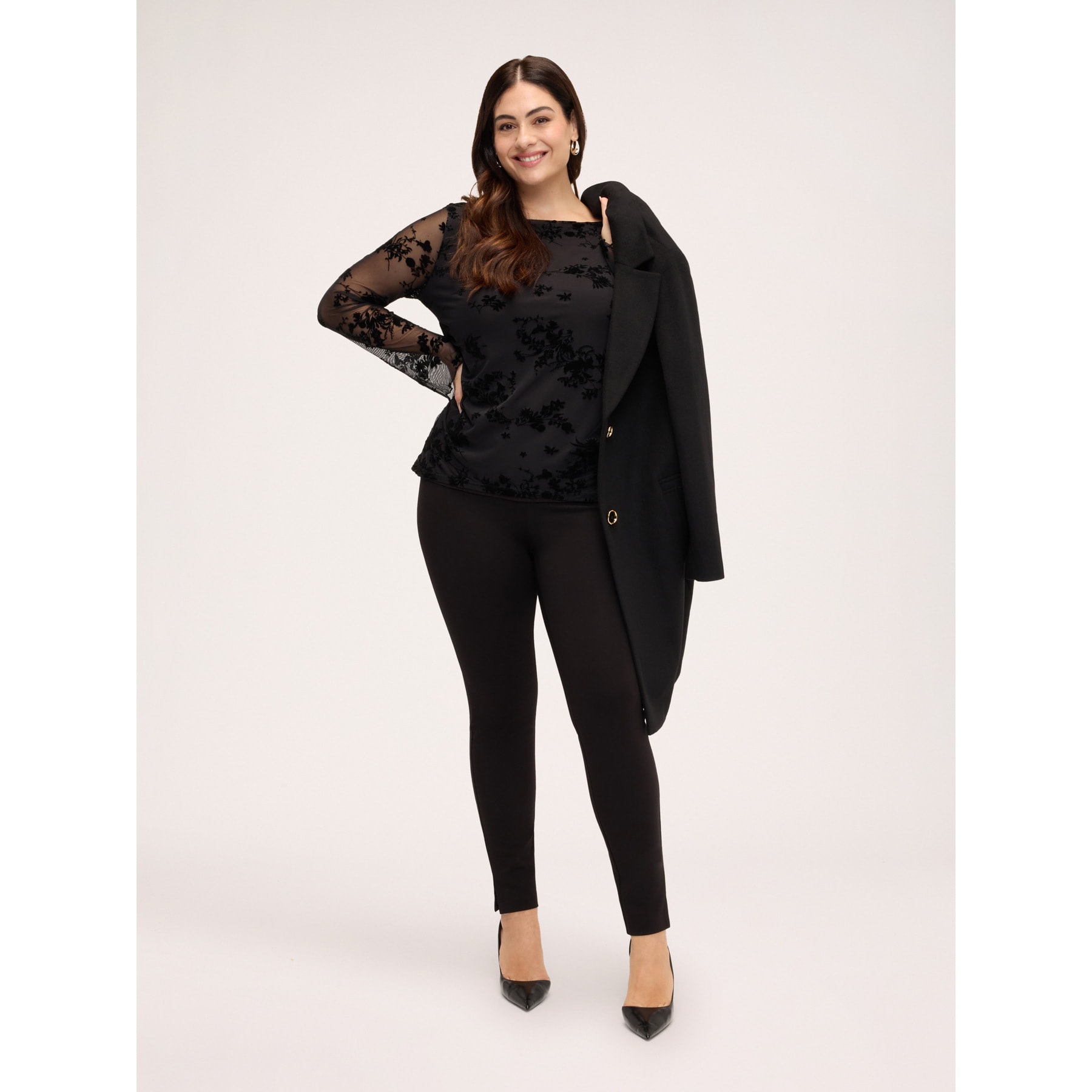 Fiorella Rubino - T-shirt in tulle con ricamo flock - Nero