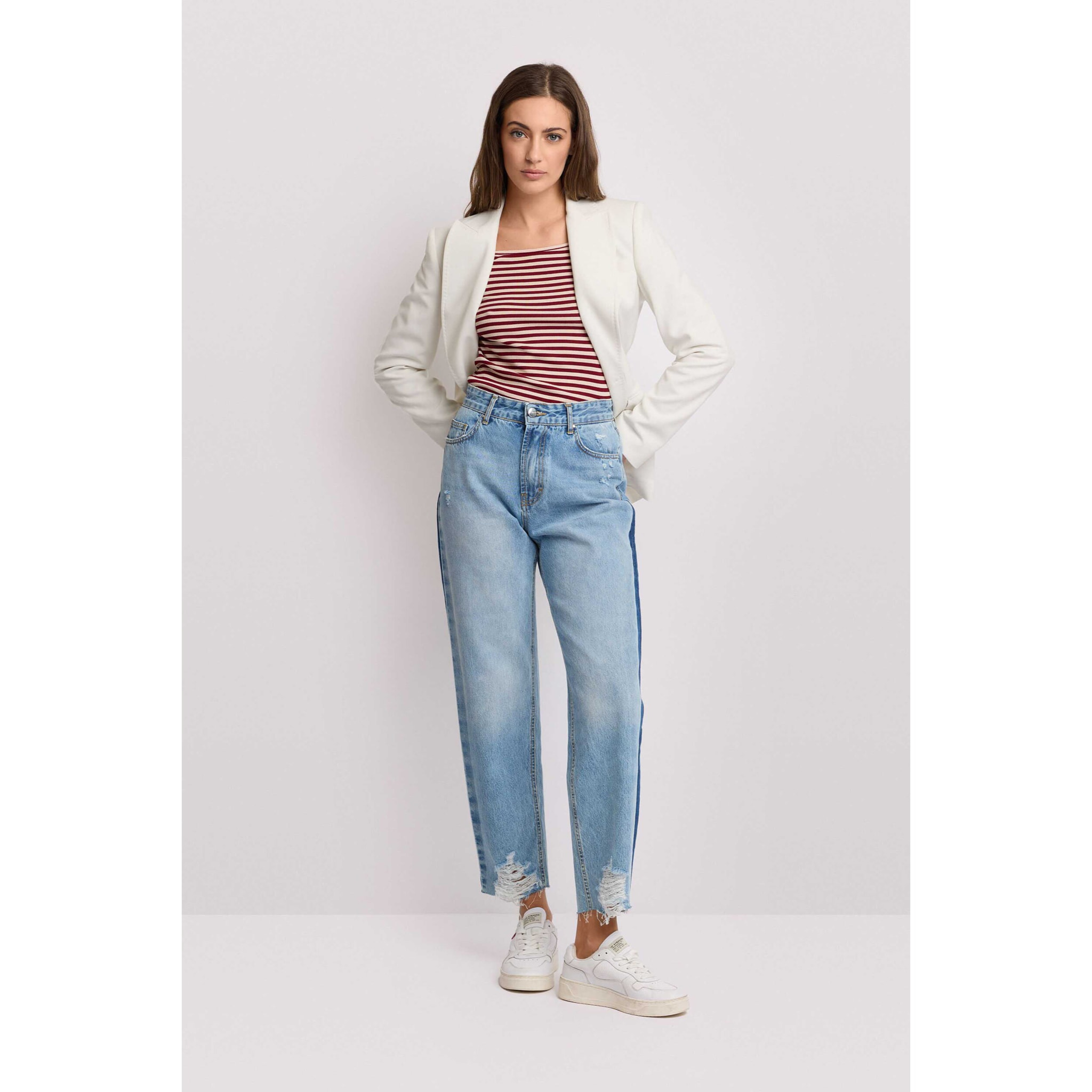 Kocca - Pantaloni stile boyfriend con inserto laterale Donna, Denim