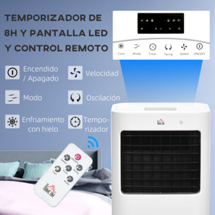 Enfriador de Aire Portátil 15L Climatizador Evaporativo 65W Humidificador Ventilador con Pantalla LED Control Remoto Temporizador Oscilación 3 Velocidades 3 Modos 32x37x74 cm Blanco