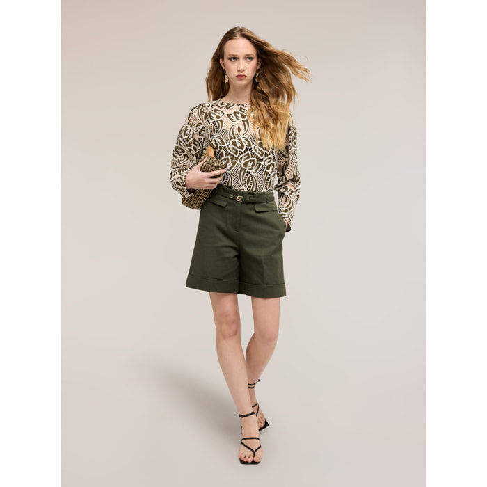 Motivi - Shorts a vita alta misto cotone - Verde militare