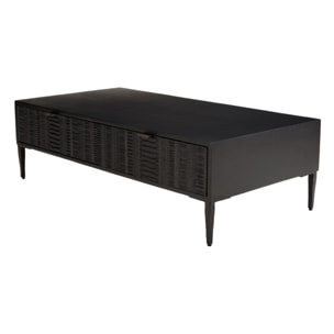 GLORIA - Table basse en manguier noir 2 tiroirs sculptés pieds métal