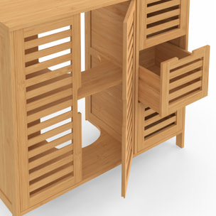 Meuble sous vasque Maya bambou placards et tiroirs