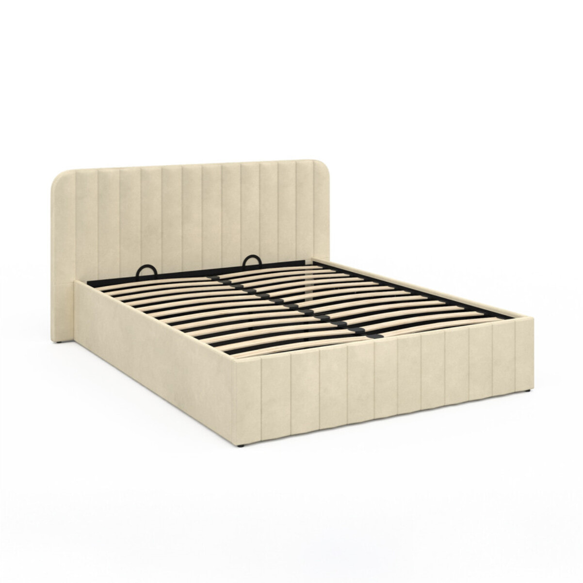 Lit coffre Valentina avec sommier et tête de lit - Velours beige