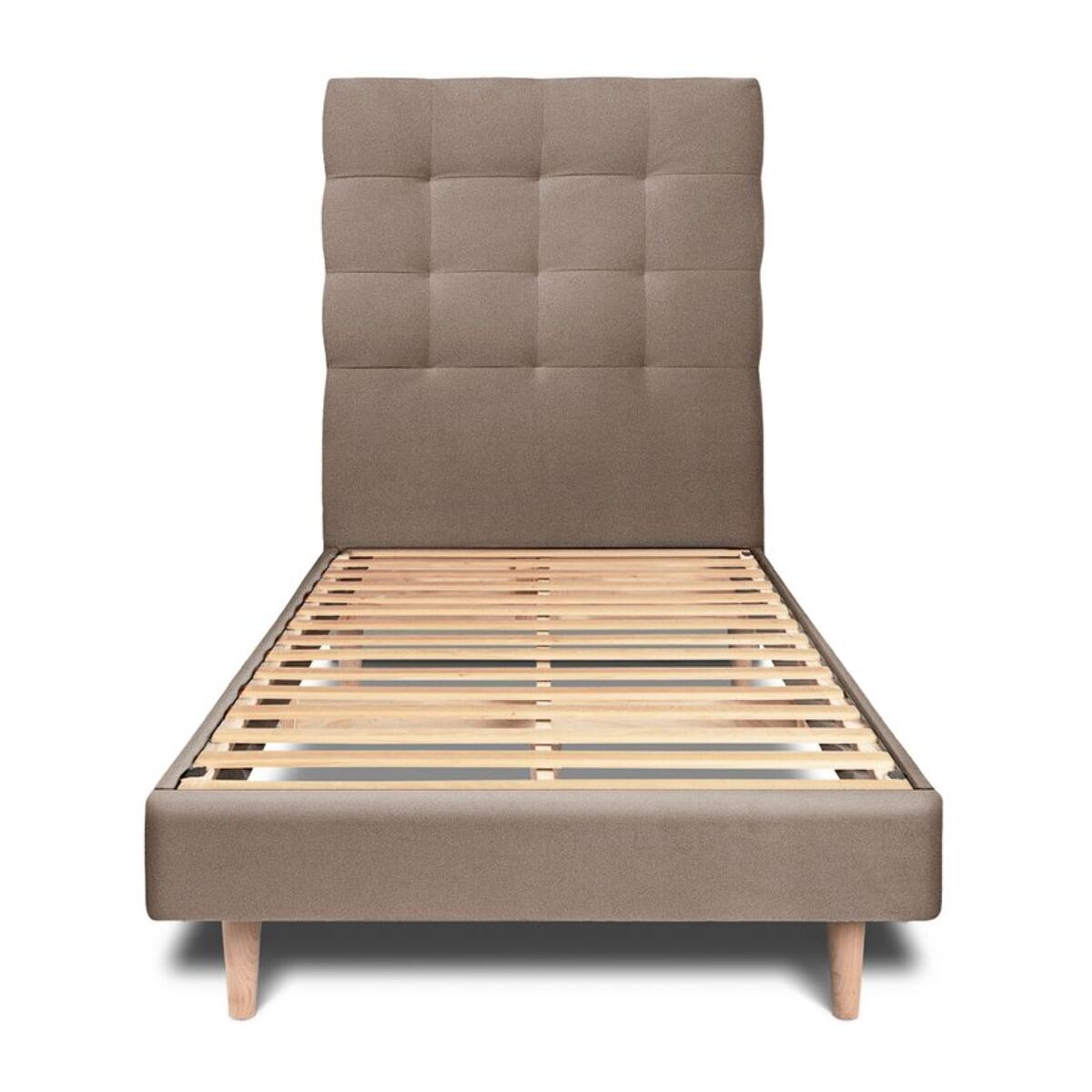 Lit avec tête de lit capitonnée velours et sommier kit Ep14