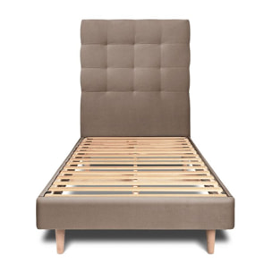 Lit avec tête de lit capitonnée velours et sommier kit Ep14