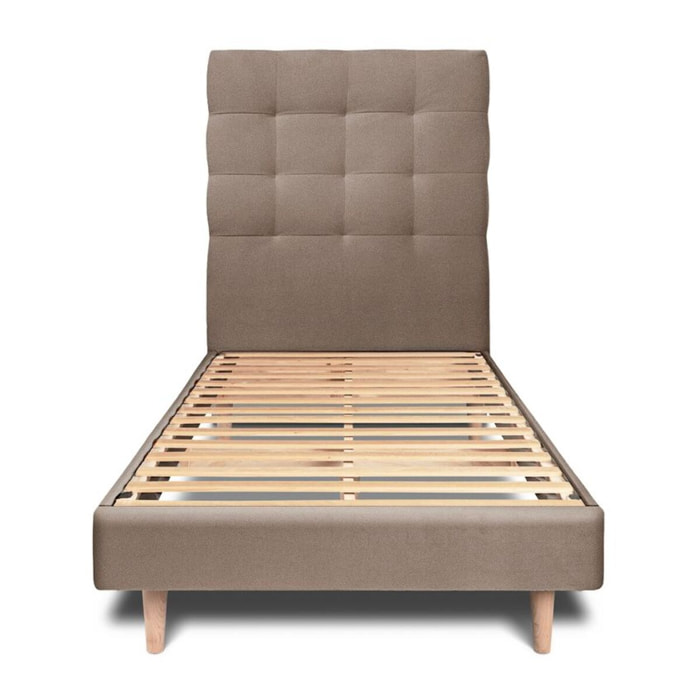 Lit avec tête de lit capitonnée velours et sommier kit Ep14