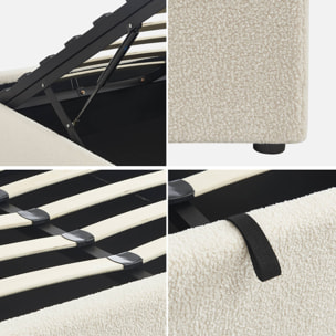 Lit coffre avec sommier à lattes. finition bouclette. blanc. L 204 x P 148 x H 32cm