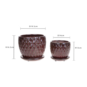 Set 2 cachepot damascato - Colore Rosso - 19xH16,5x19cm - Bianchi Dino
