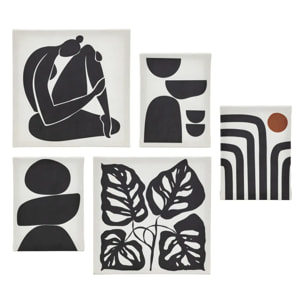 Lot de 5 toiles imprimées Cynthia noir et blanc 15x20/25x25cm