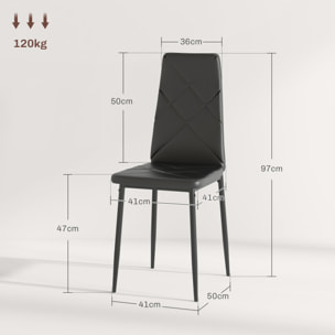 Pack de 6 Sillas de Comedor, Sillas de Cocina Modernas, Tapizadas de Cuero Sintético, Respaldo Alto, Asiento Acolchado, Patas de Acero, Negro