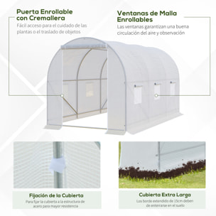 Invernadero de Exterior 3,5x2x2 m Invernadero de Túnel con 6 Ventanas de Malla y Puerta Enrollable con Cremallera Invernadero de Huerto Anti-UV para Patio Jardín Blanco