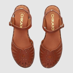 Sandalias de Piel - Cuero - Tacón: Bajo