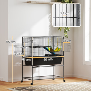 Jaula para Hurones de 3 Niveles Jaula para Conejos con Ruedas Rampas Hamaca y Bandeja Extraíble Recinto para Roedores Chinchillas 88x48x102 cm Gris Oscuro