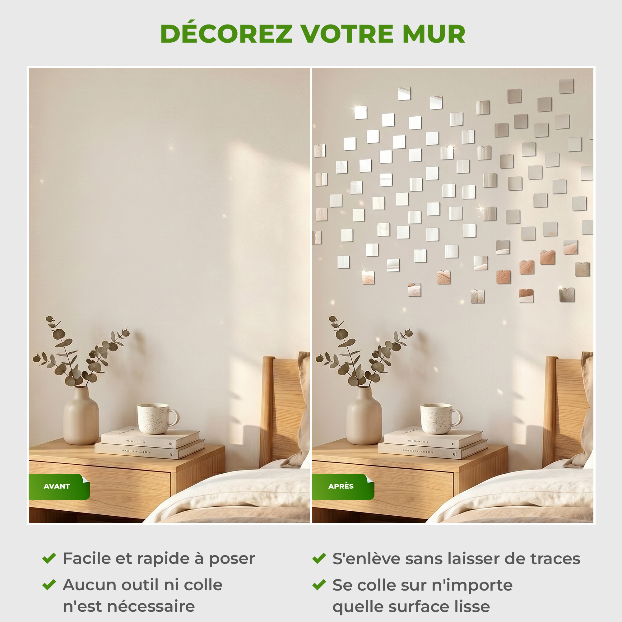 Pack de 100 stickers miroirs mosaïques 2 x 2 cm
