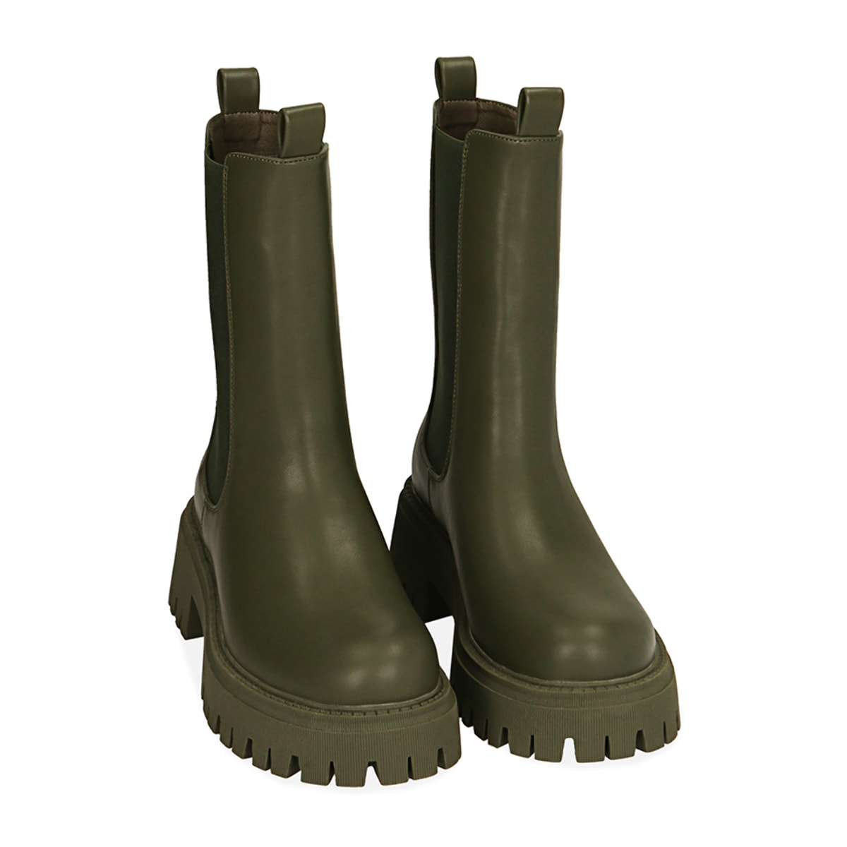 Chelsea boots verde militare, tacco 5,5 cm