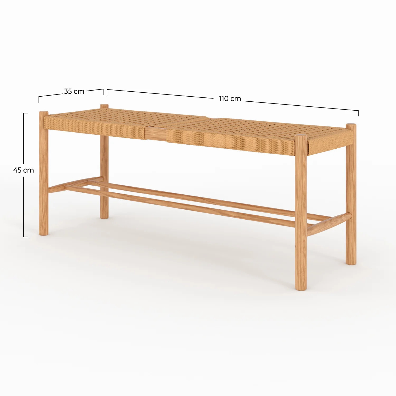 Banc 2 places en bois de chêne massif avec tressage - Kepler
