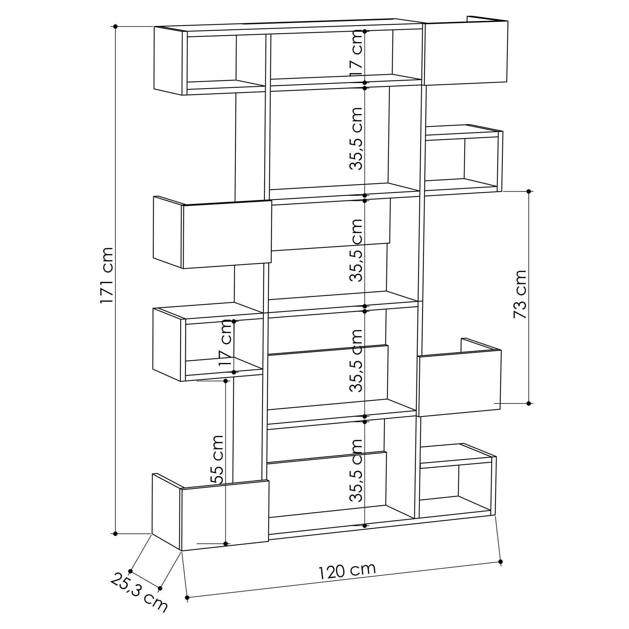 Libreria Dpiron, Scaffale da ufficio, Mobile portalibri, Biblioteca, 120x25h171 cm, Bianco e Rovere