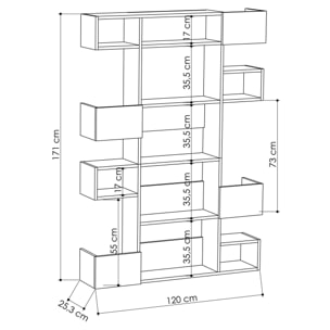 Libreria Dpiron, Scaffale da ufficio, Mobile portalibri, Biblioteca, 120x25h171 cm, Bianco e Rovere