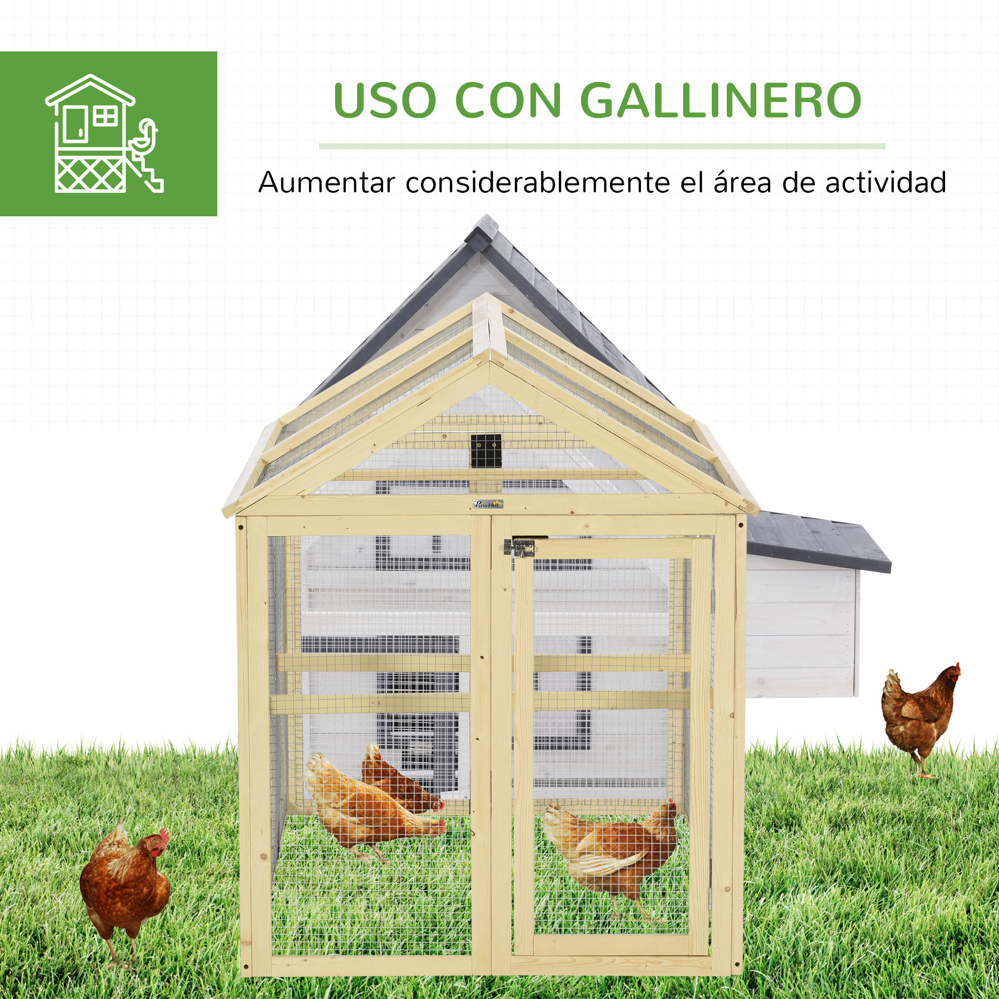 Gallinero para Exterior, 140x88,5x106 cm, Gallinero de Madera para 1-3 Gallinas con 3 Perchas y 2 Puertas con Cierre, para Gallinas, Conejos, Patos, Madera Natural