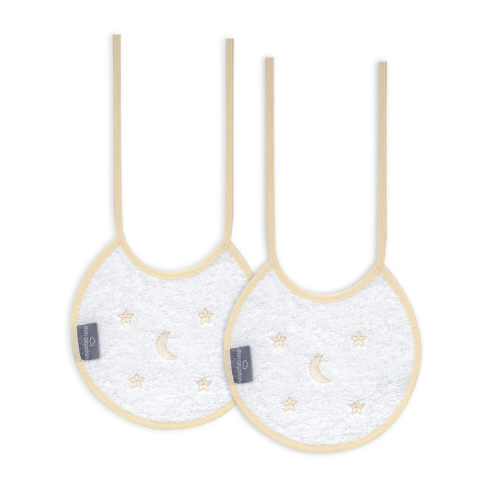 Pack 2 Baberos Don Algodon 20X20 Modelo Estrellas Luna Bco/Beig