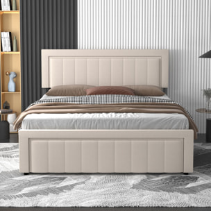 TOPEKA Lit contemporain avec coffre de rangement 140x190cm en velours beige