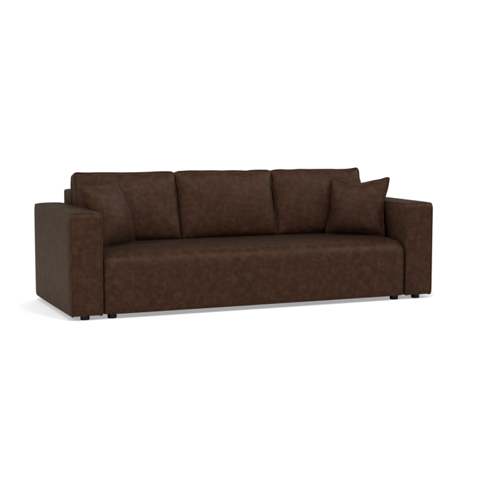 Topaze - canapé droit 3 places convertible avec coffre en simili - Marron