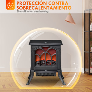 Chimenea Eléctrica de Pie 750/1500 W, Chimenea Decorativa con 2 Niveles de Potencia, Efecto Llama, Protección Sobrecalentamiento, Área de Cobertura 15-20 m², Negro