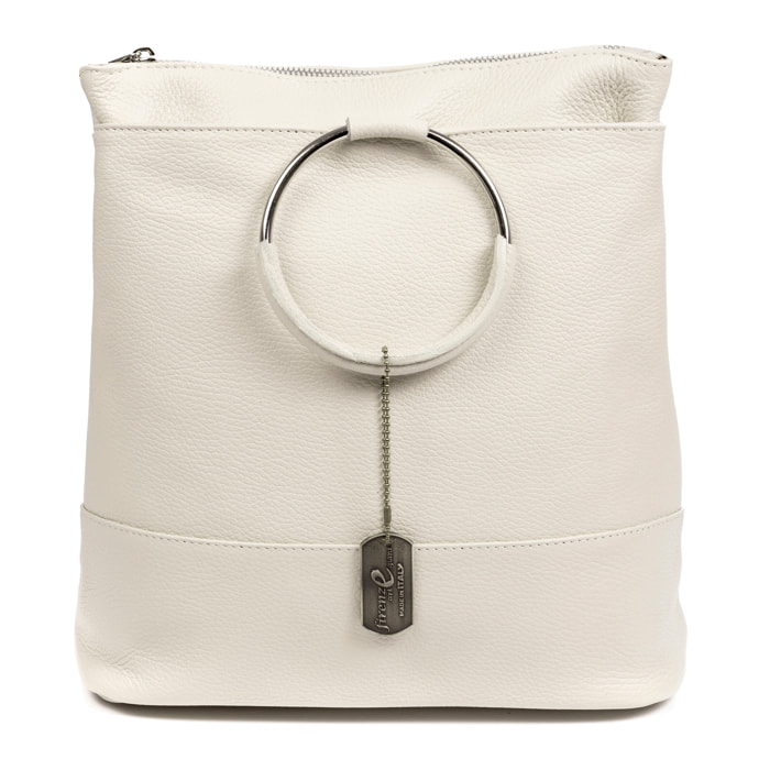 Arzago bolso mochila de piel auténtica Dollaro, con asa de diseño exclusivo anillo metal.