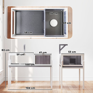 Casa para Tortugas de Madera, Terrario para Reptiles con 2 Techos Abatibles, Bandeja Extraíble, Soporte para Lámpara, Paneles Transparentes, Pestillo de Seguridad y Cuenco, Caseta para Tortugas