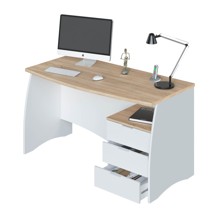 Scrivania con 3 Cassetti Bliss Scrittoio da Studio o Ufficio Mobile Desk da Soggiorno Sala da Pranzo 136 x 74 x 67 cm Colore Bianco e Rovere