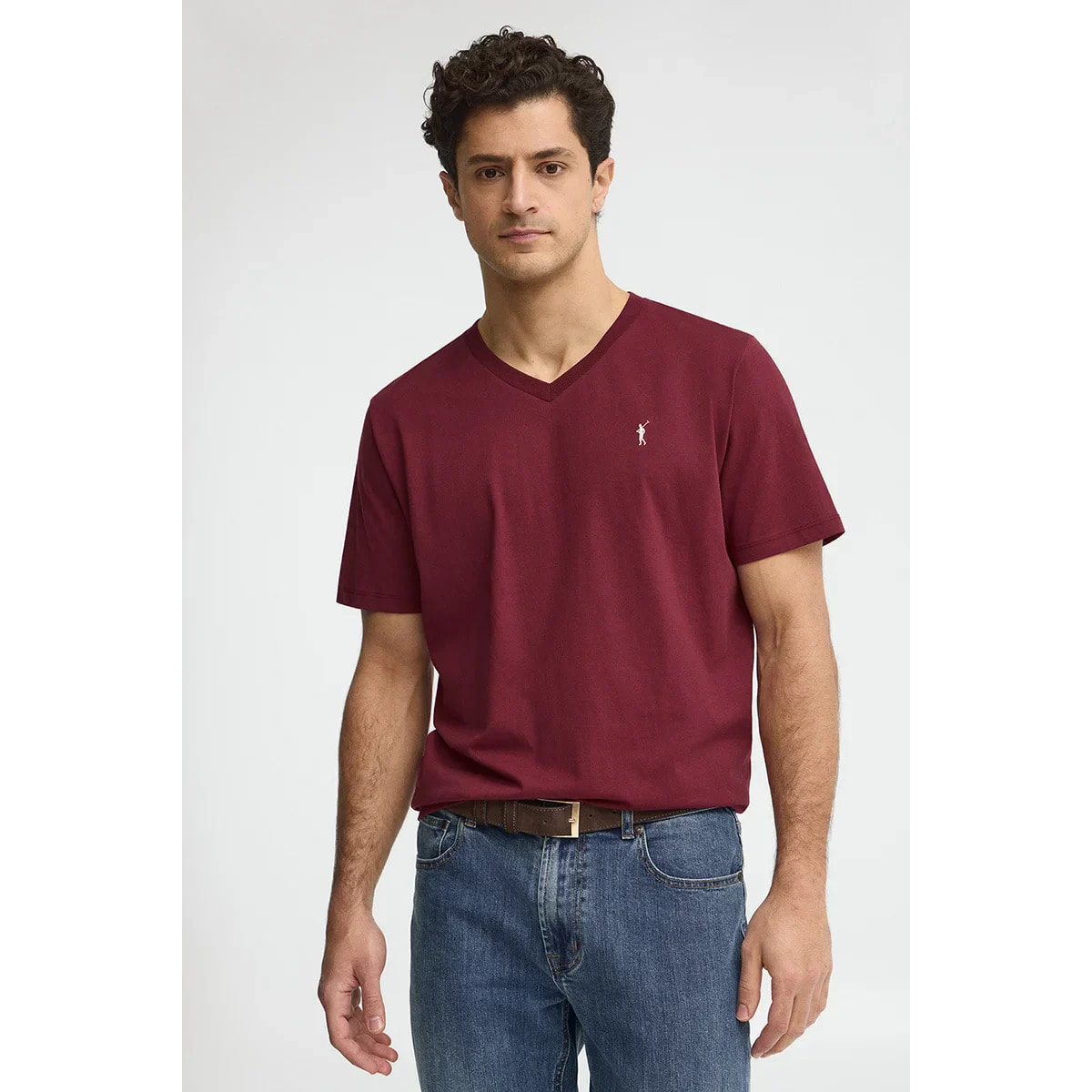 Maglietta granata a scollo a V con logo Rigby Go