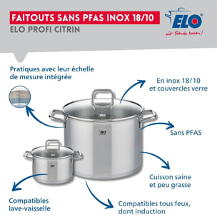 Ensemble de 2 Poêles de cuisson 24 et 32 cm et 2 faitouts 14 et 26 cm Elo Profi Citrin