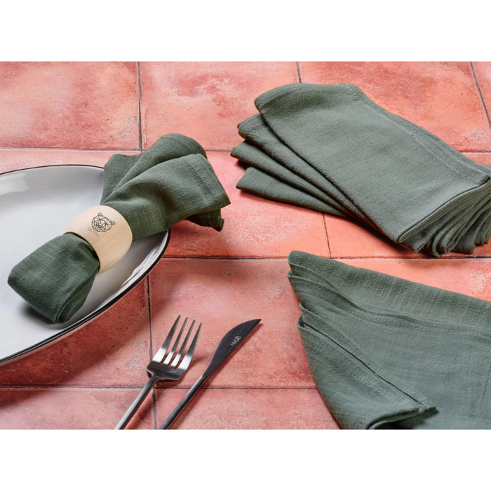 Serviette de table - 6 pièces - Lin et coton vert sapin