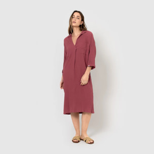 Vestido midi algodón lino malva/rosa