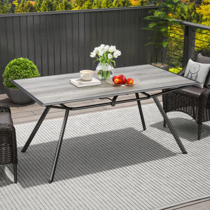Mesa de Jardín Exterior Mesa de Comedor Exterior con Encimera Imitación Madera y Estructura de Acero Carga 70 kg Mesa Rectangular para 6 Personas para Patio Terraza Gris