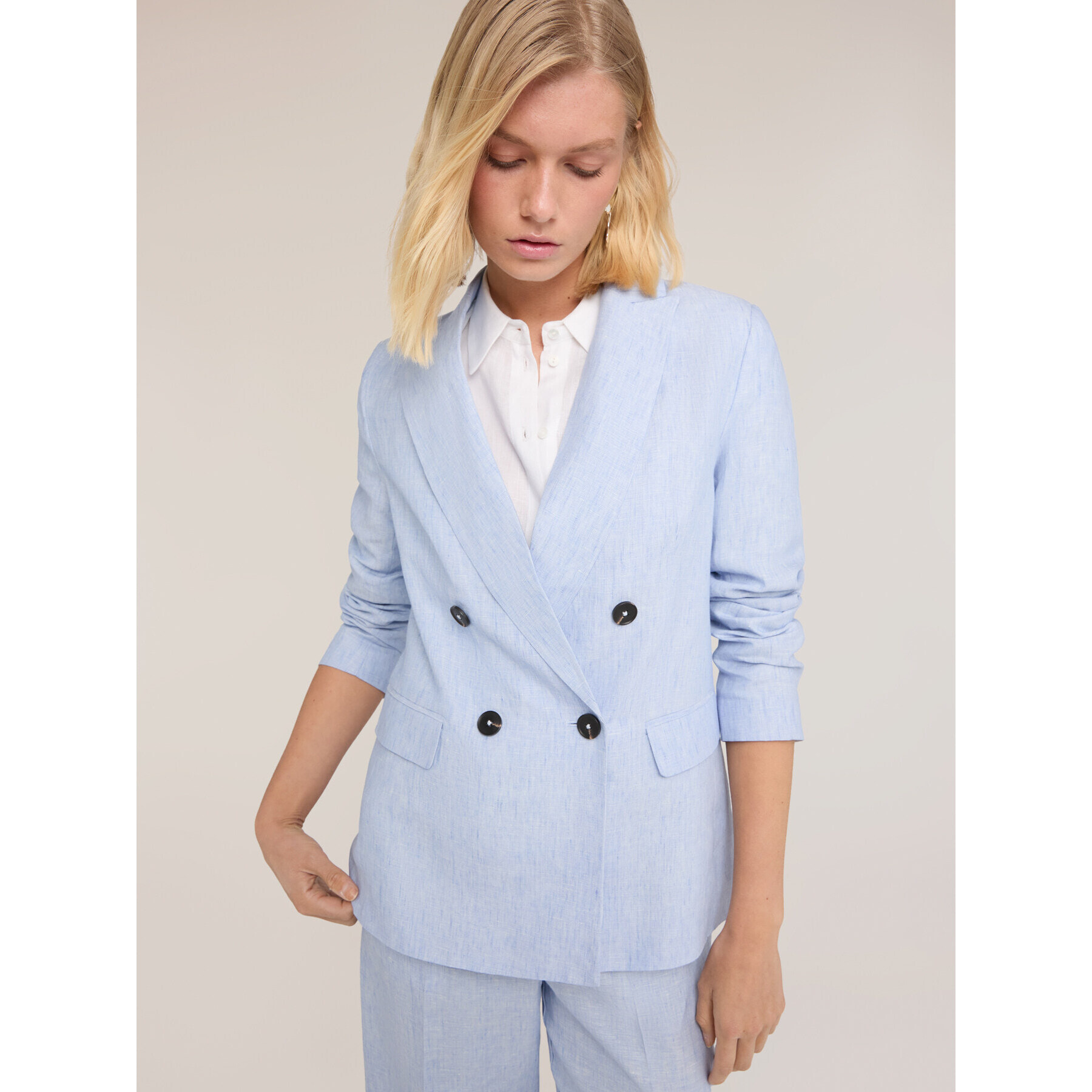 Motivi - Blazer cruzado de lino - Light - blue