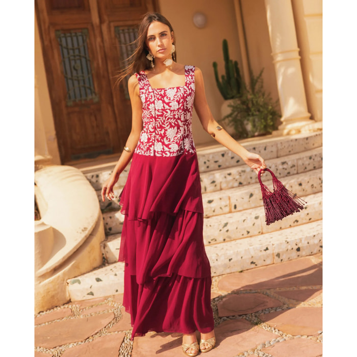 Vestido midi de tirantes con lino